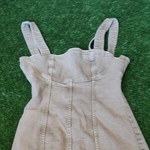 Tan Denim Dress with Straps Buckle Back Detailed